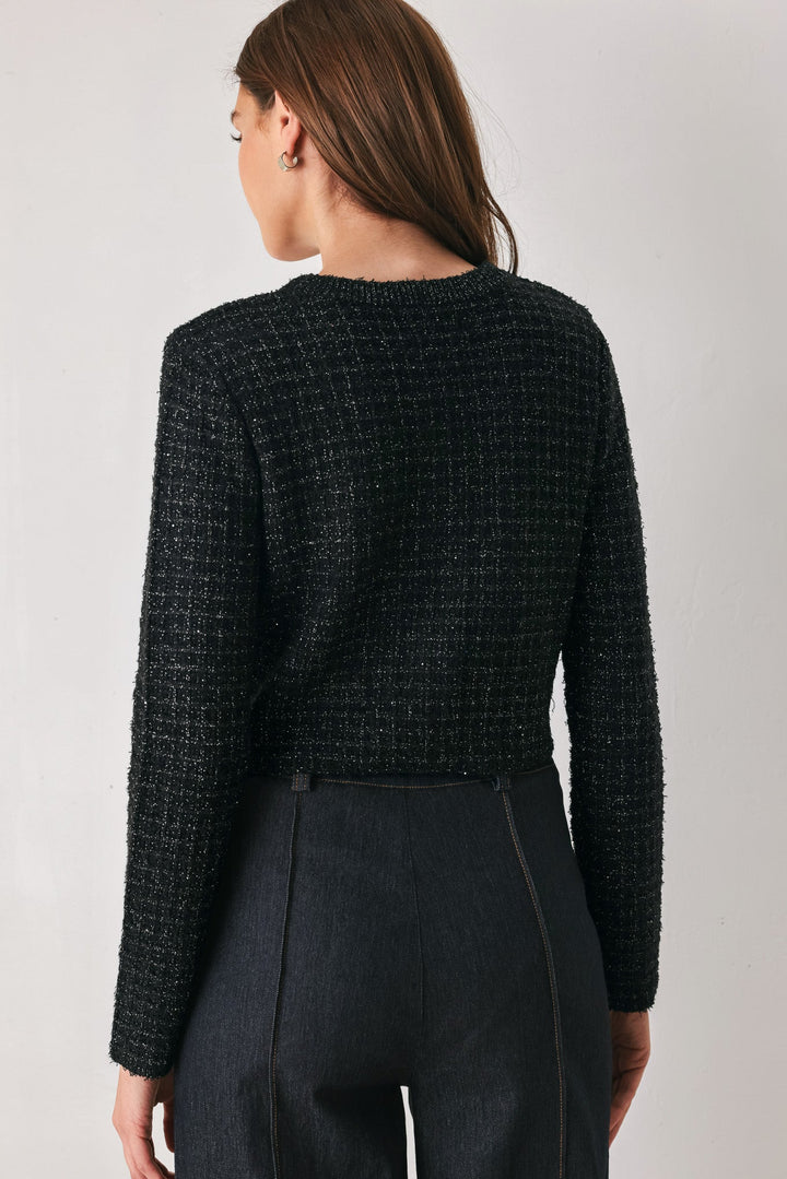 JEWELED MIDNIGHT BLACK BUTTON-DOWN SWEATER CARDIGAN