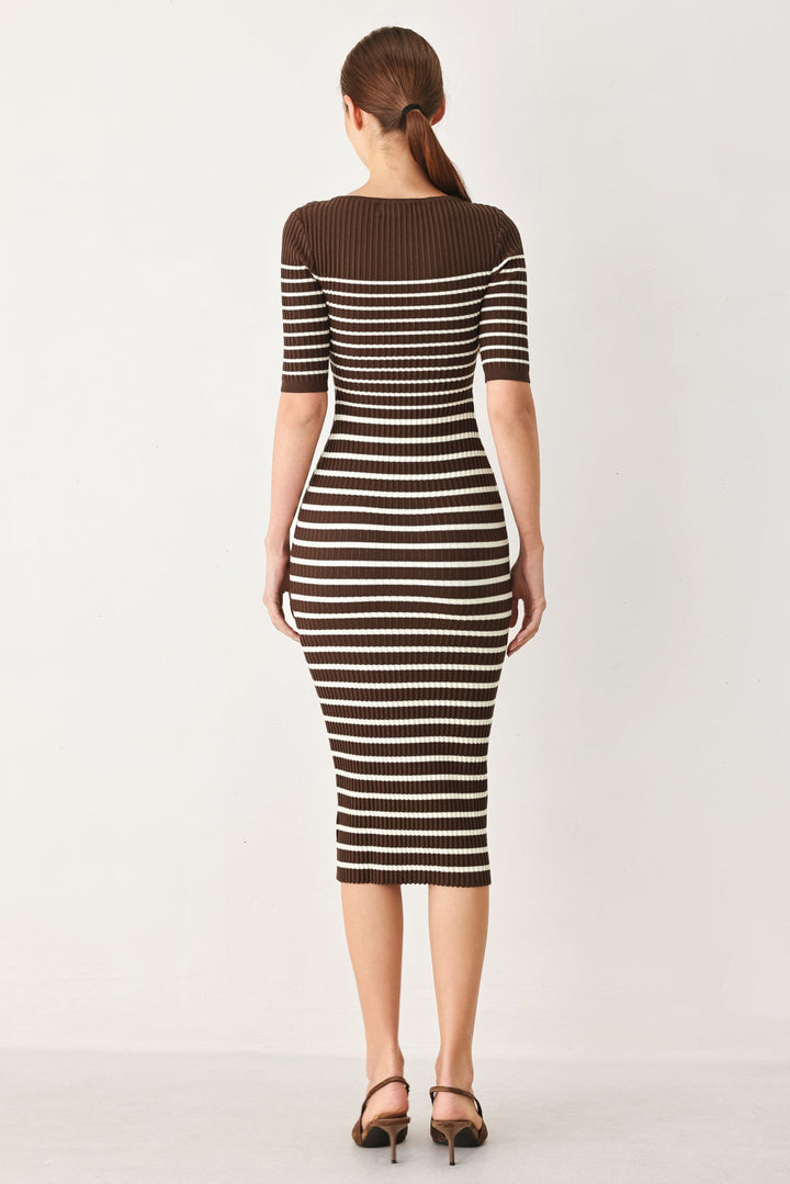 TRENDY CHOCOLATE STRIPE SWEATER MIDI DRESS