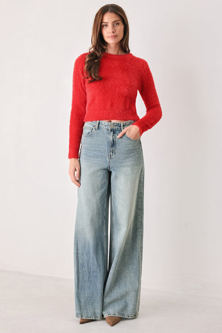 COLOR POP FUZZY SWEATER TOP