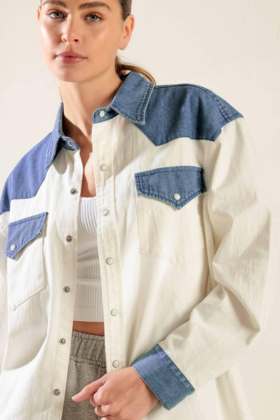 KEEP IT GOING WOVEN AND DENIM SHIRT