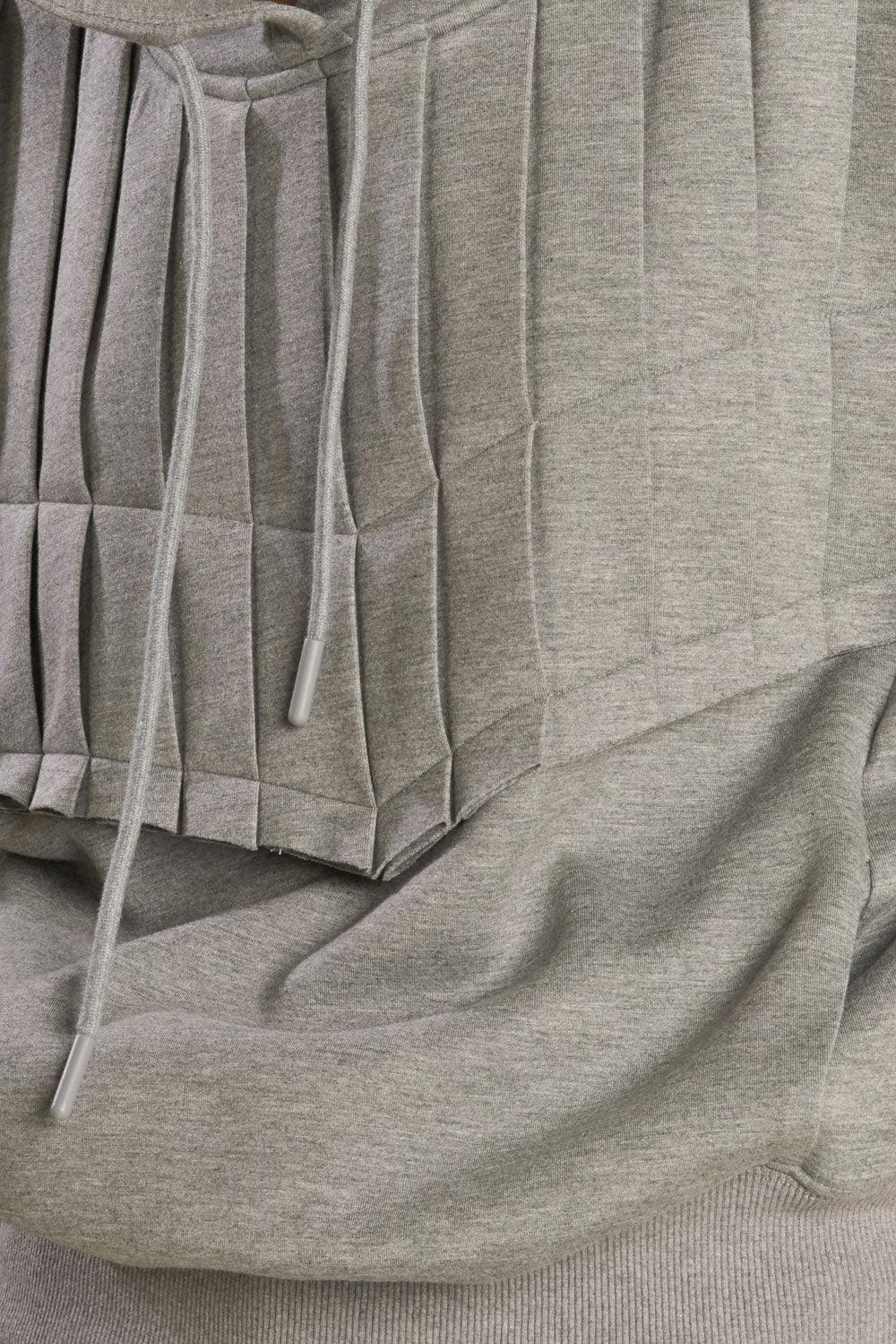 Close-up of pleated design on H.GREY pullover sweatshirt