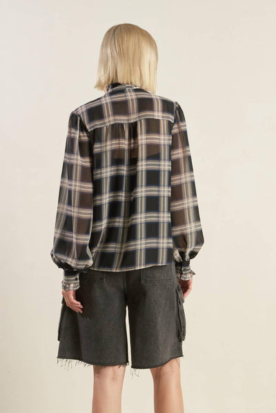 LOVELY INTUITION WOVEN PLAID TOP