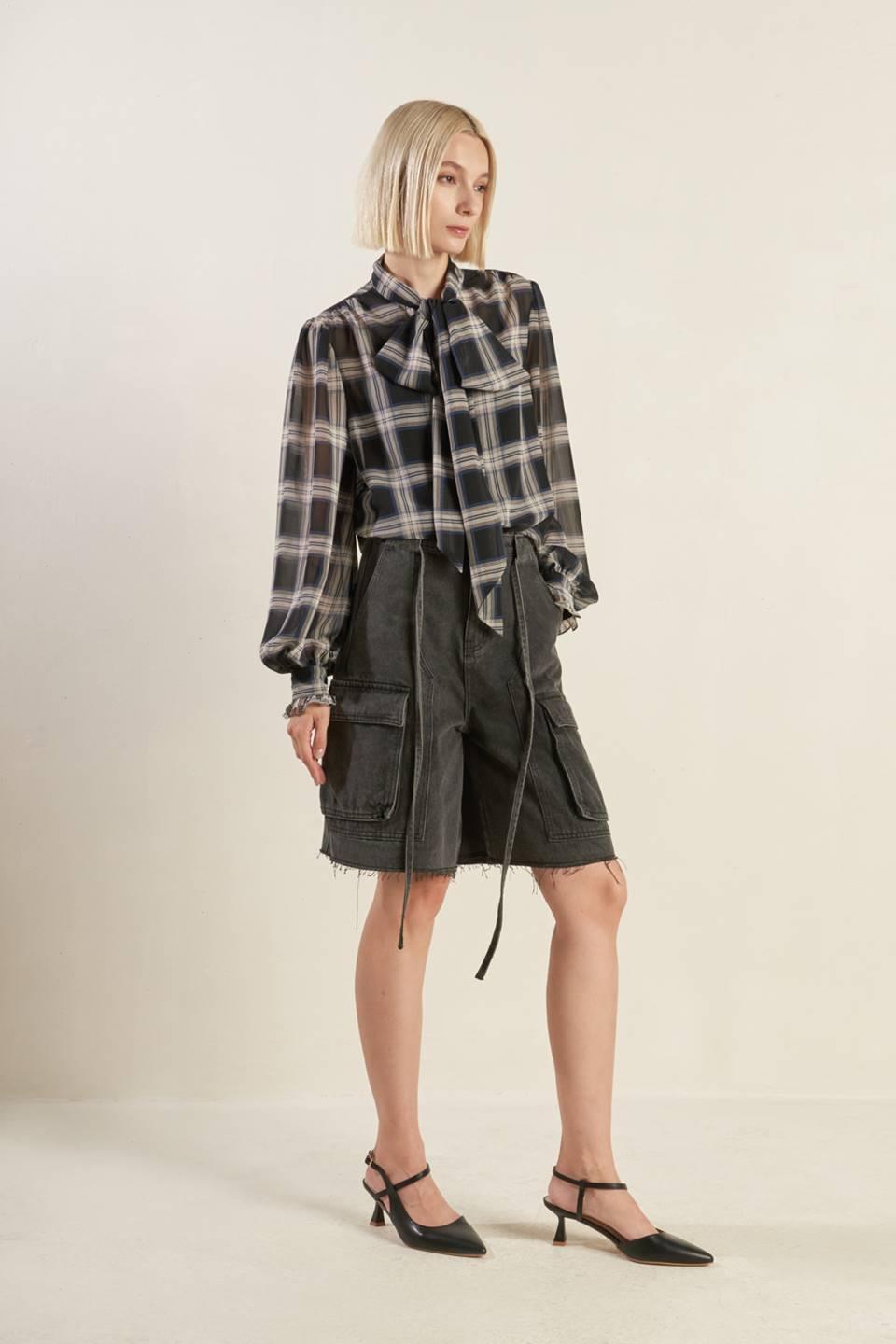 LOVELY INTUITION WOVEN PLAID TOP