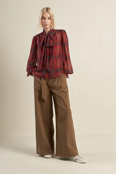 LOVELY INTUITION WOVEN PLAID TOP