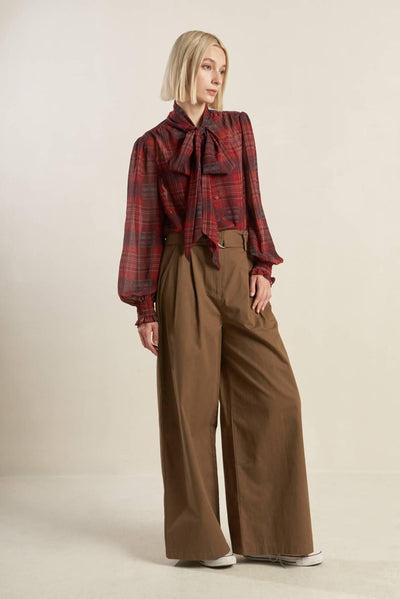 LOVELY INTUITION WOVEN PLAID TOP