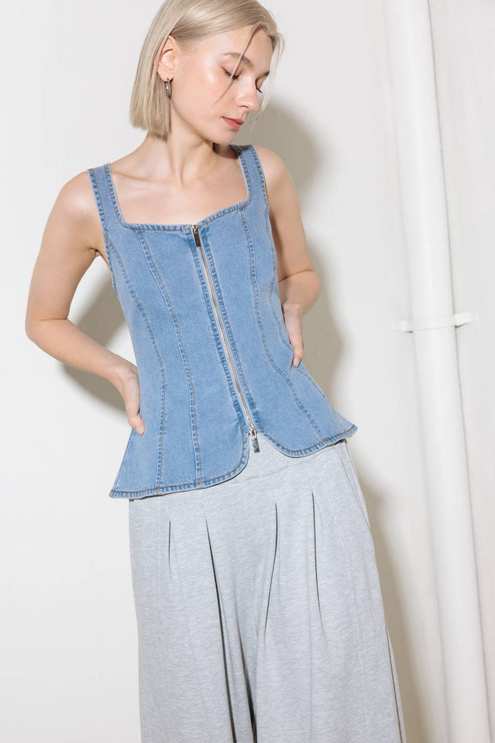 ALMOST ANGELIC LIGHT INDIGO DENIM TOP
