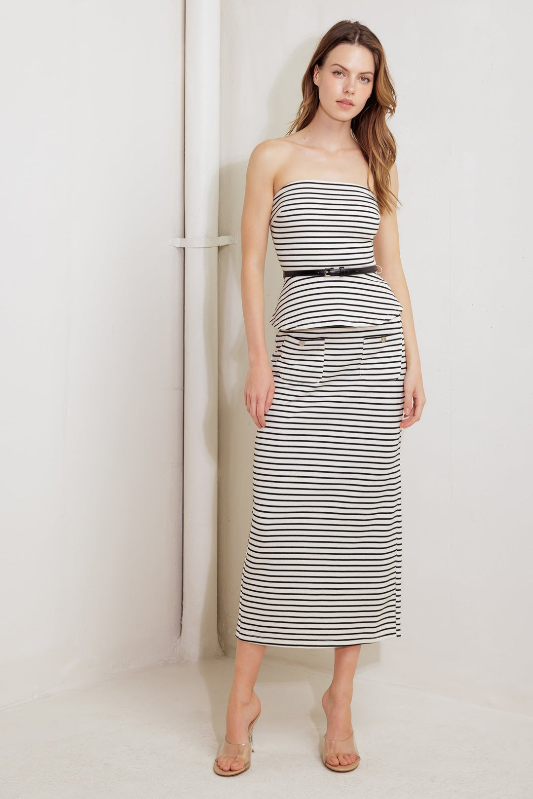 WINDING PATH STRIPED WOVEN TUBE TOP