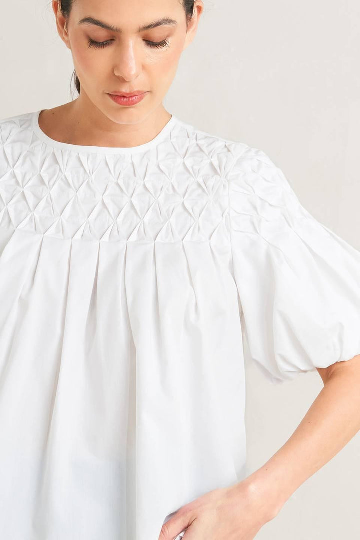 WHITE DREAM PUFF WOVEN TOP