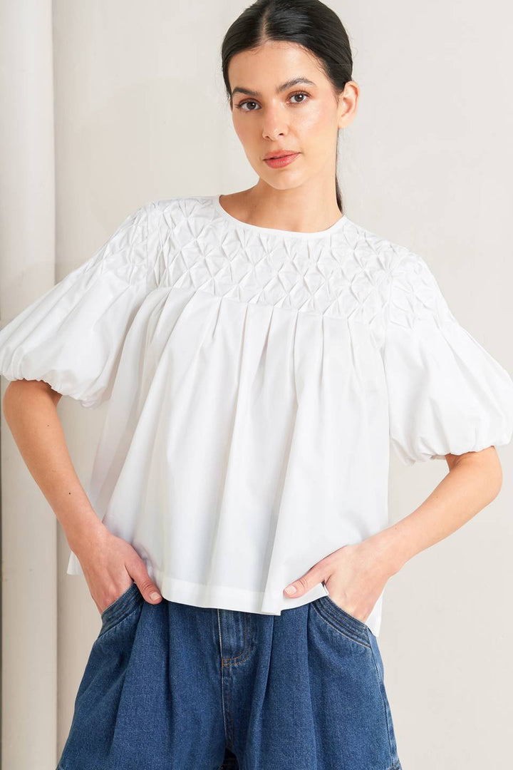 WHITE DREAM PUFF WOVEN TOP