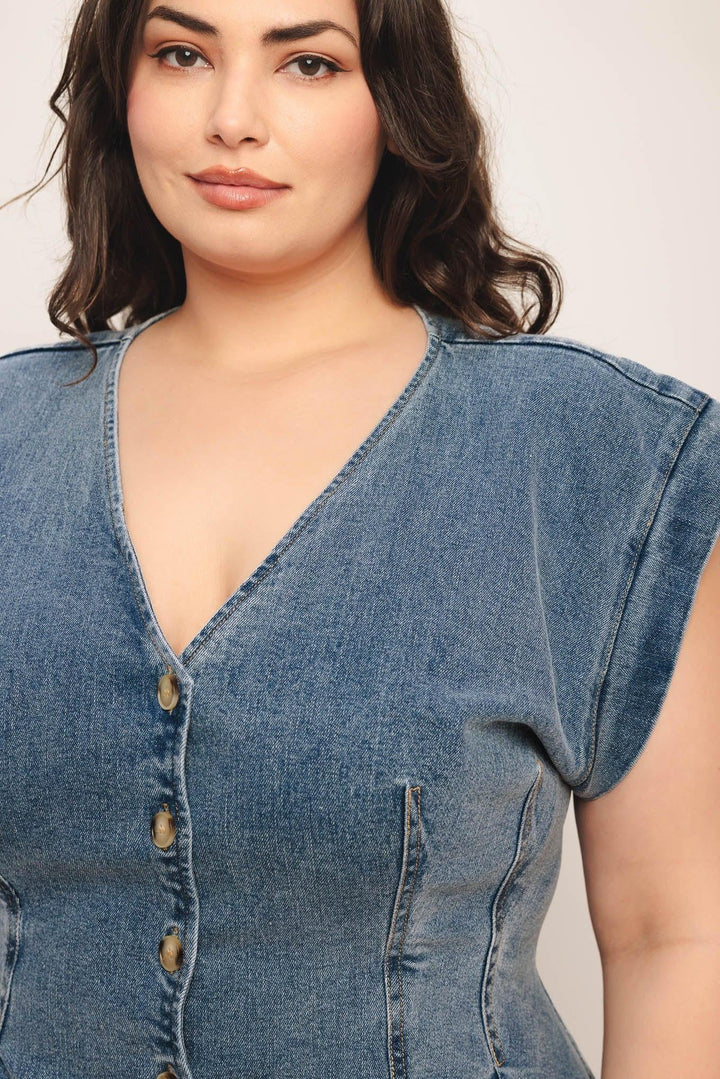 NO SECOND THOUGHT WASHED DENIM TOP