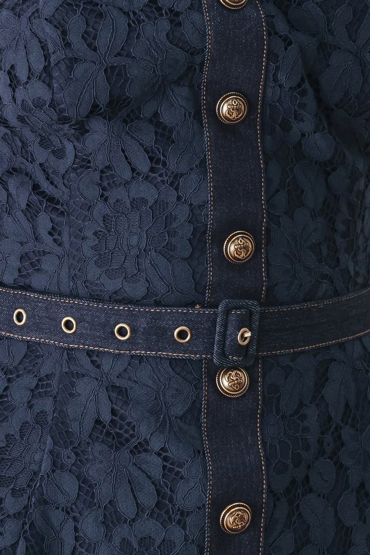 MIDNIGHT PETAL FLOW WOVEN LACE TOP