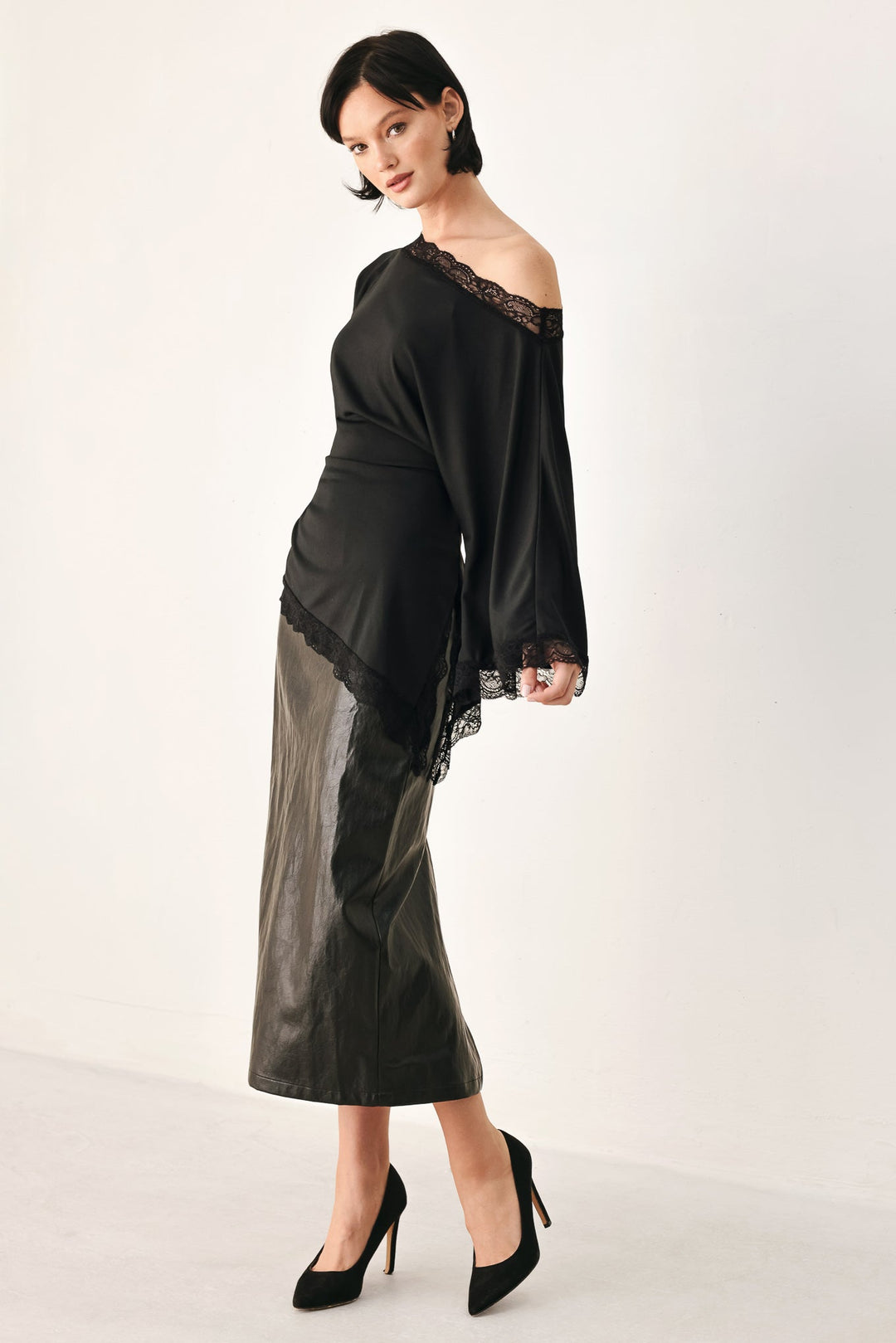 AFTER HOURS LACE TRIM ASYMMETRICAL TOP