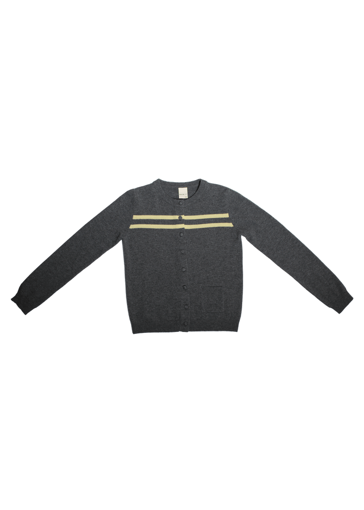 Cashmere Wool Stripe Cardigan in Charcoal/Butter