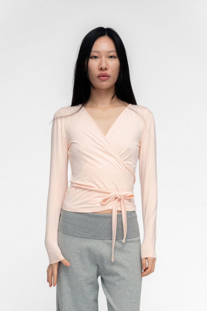 BALLERINA WRAP TOP IN POWDER PINK