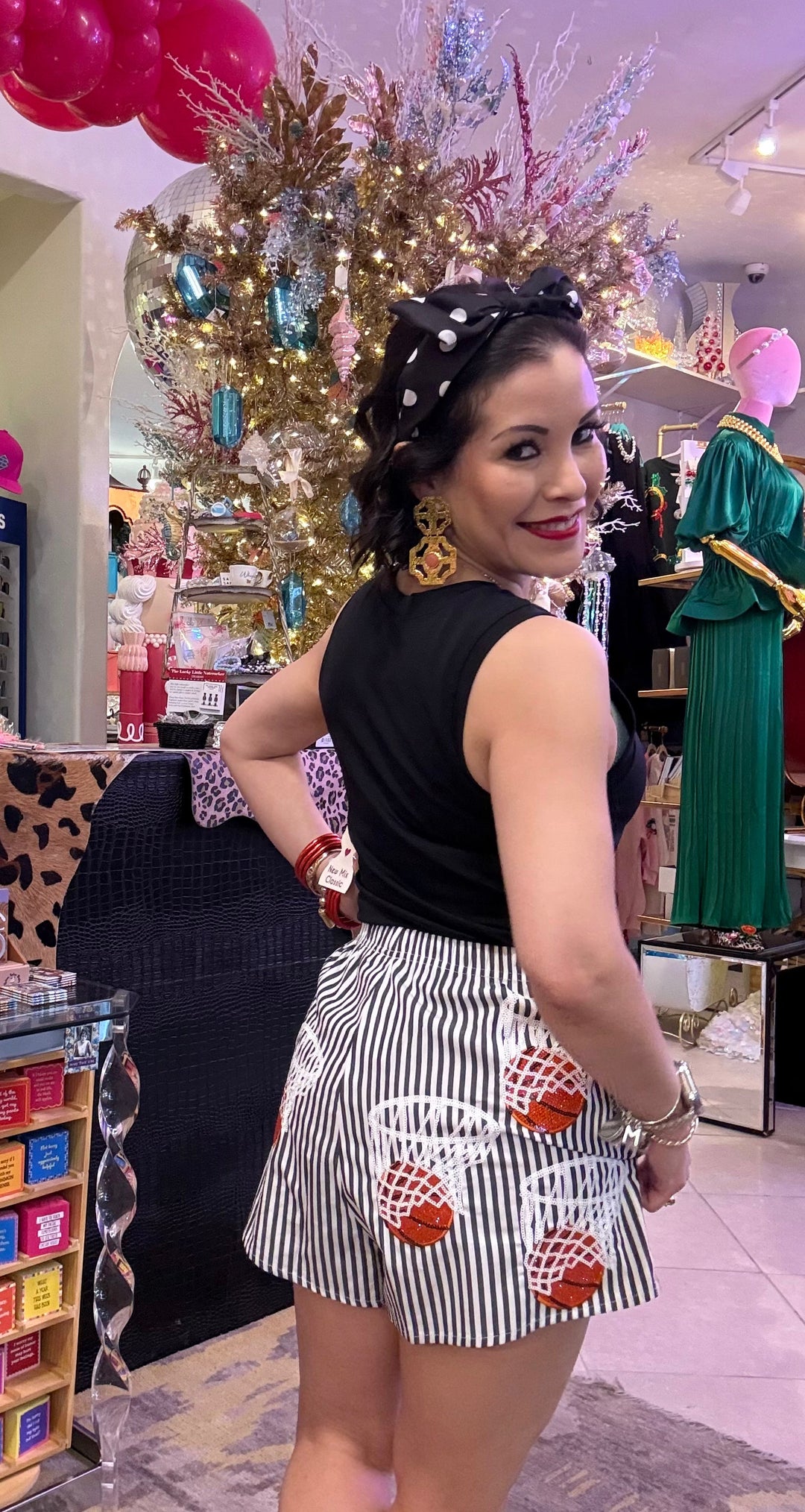 Queen of Sparkles Black & White Stripe Basketball Hoop Short