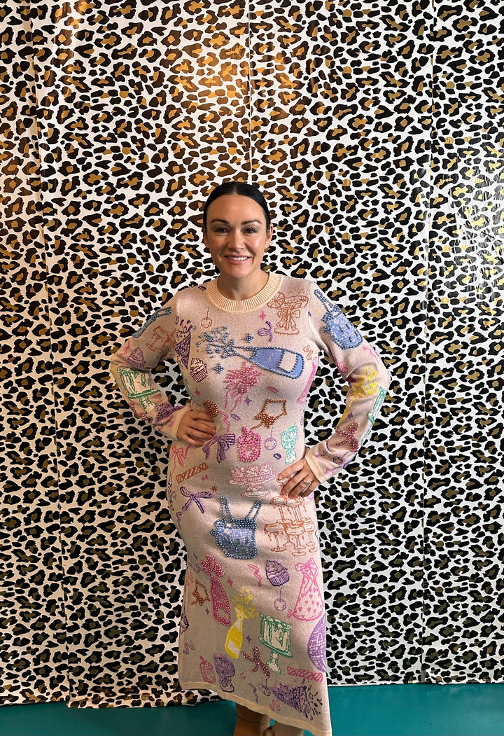 Queen of Sparkles Light Pink Birthday Icon Knit Dress