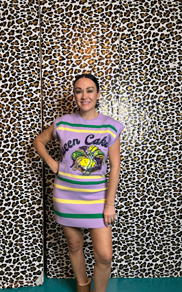 Queen of Sparkles Lavender, Green & Yellow 'Queen Cake' Striped Top