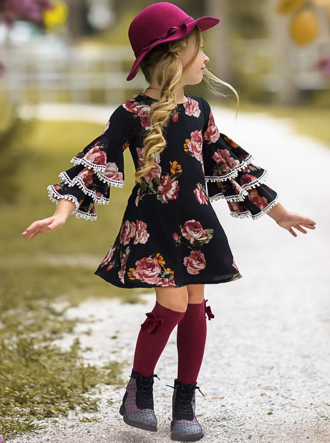 Dark and Lovely Tiered Sleeve Floral Miya Dress