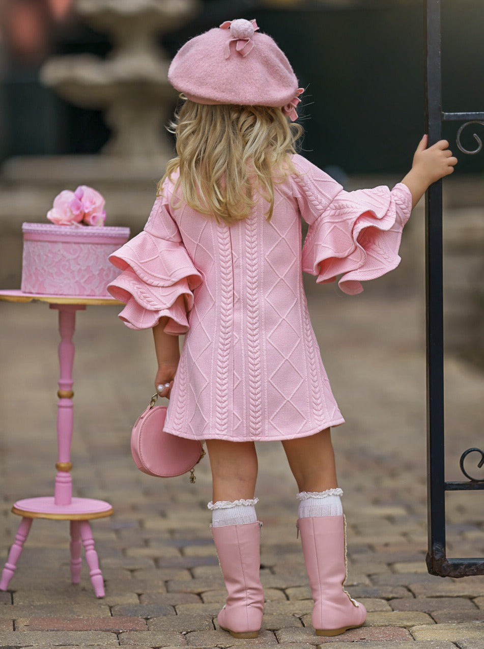 Best Pick Pink Ruffle Sleeve Sweater Dress