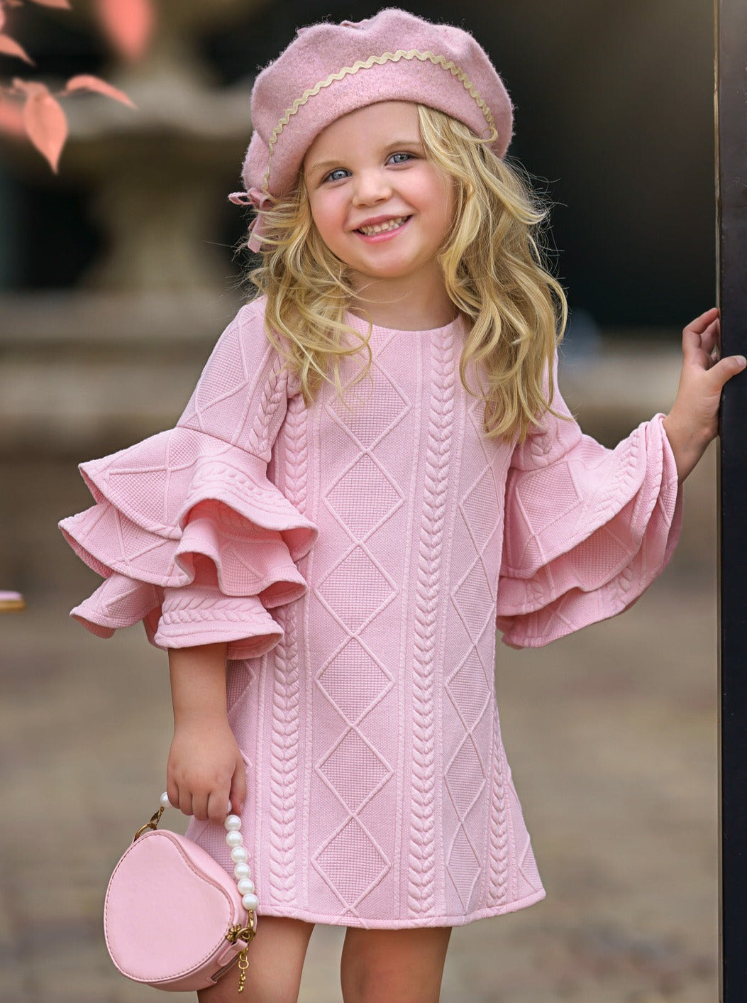 Best Pick Pink Ruffle Sleeve Sweater Dress