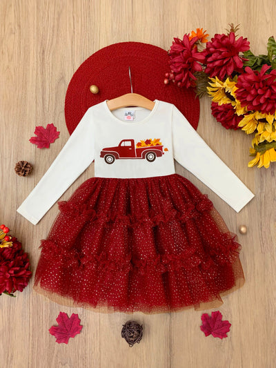 Vintage Truck Leaves Ruffled Tutu Dress