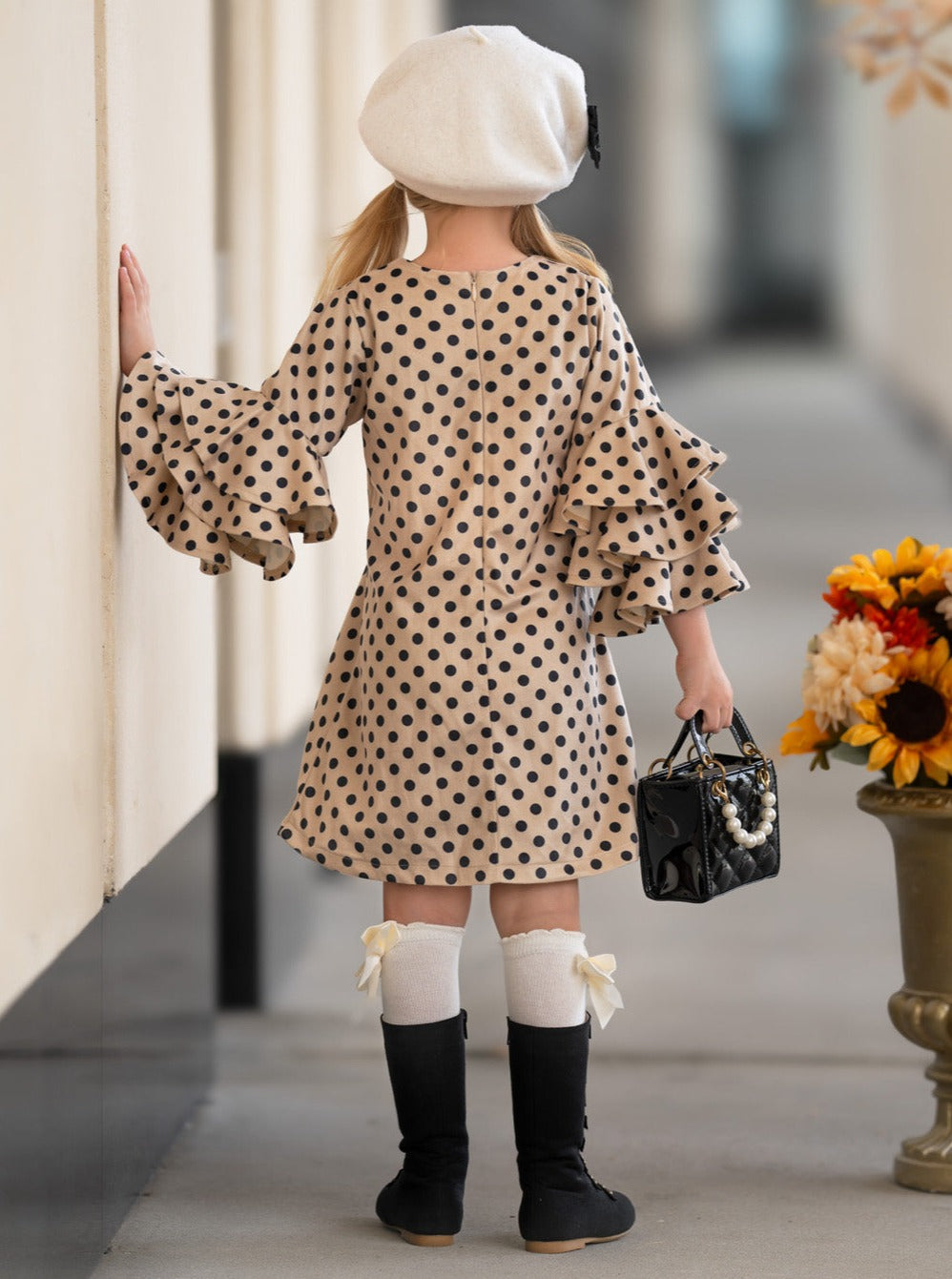 Parisian Polka Dot Ruffle Sleeved Dress