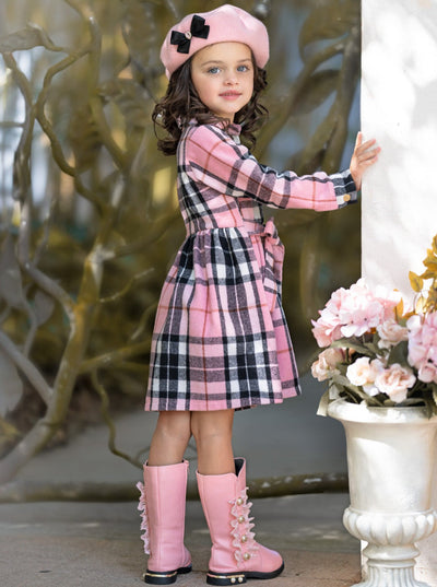 Pink Plaid Long Sleeve Shirt Dress