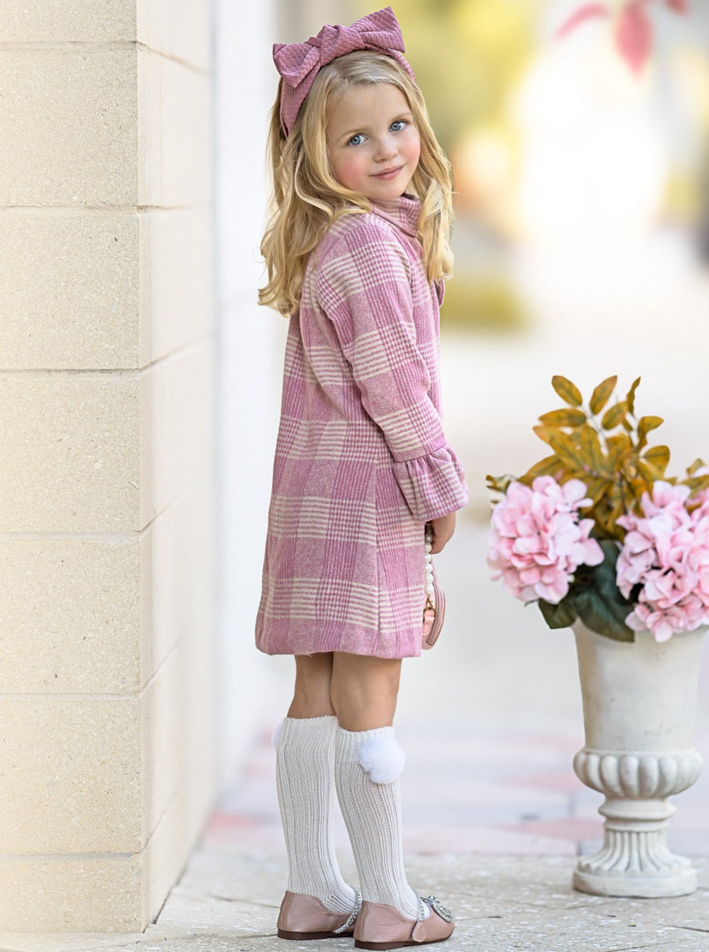 Pretty Pink Tartan Plaid Long Sleeve Shift Dress