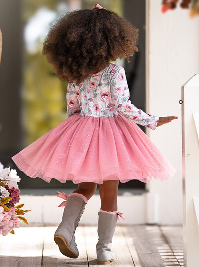 Whimsical Rose Glitter Tutu Dress