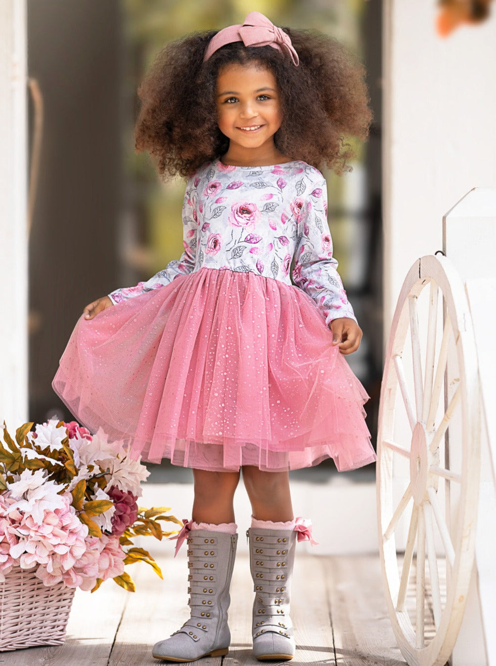 Whimsical Rose Glitter Tutu Dress