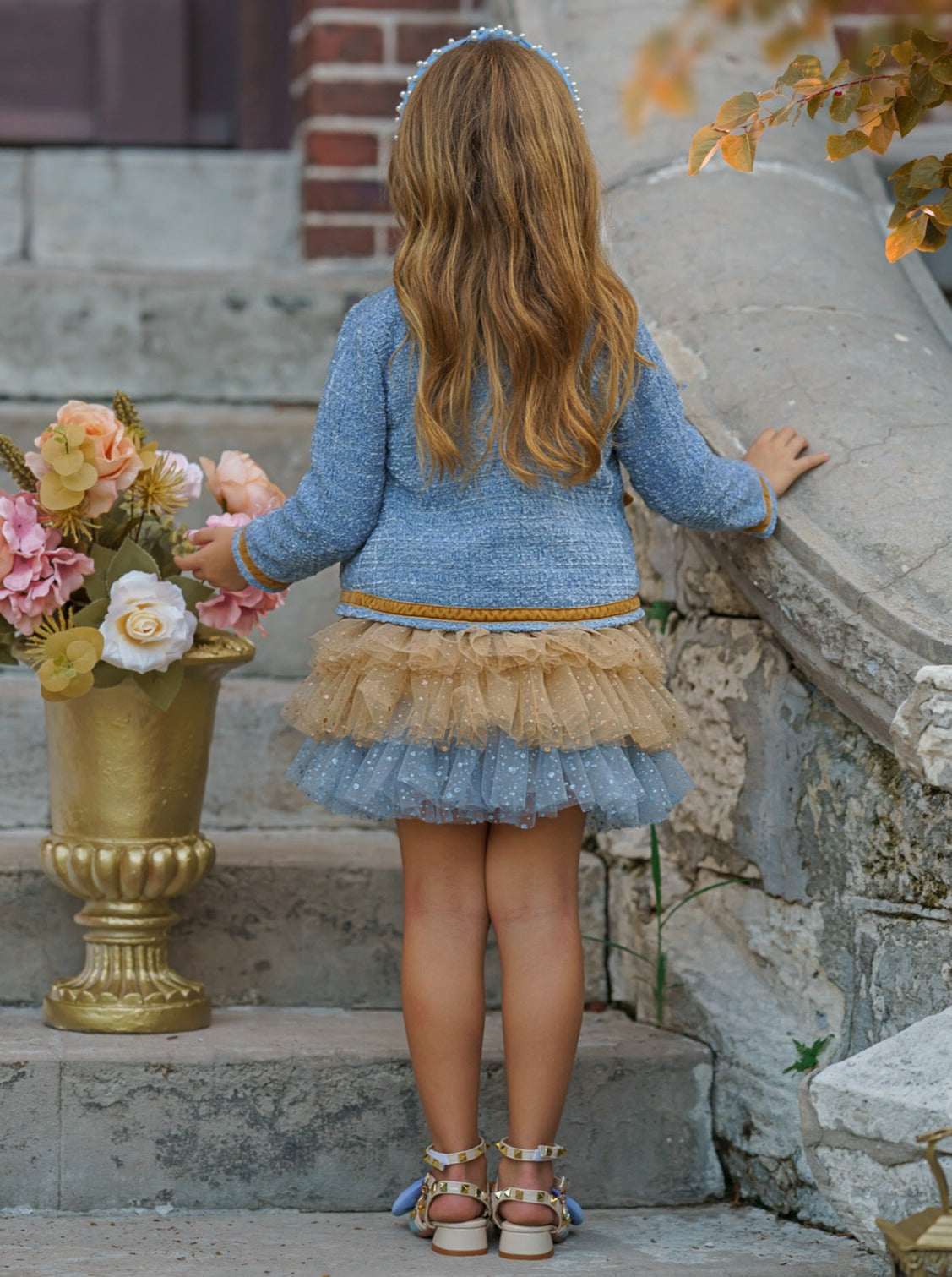 Hello Darling Blue Tweed Jacket And Tulle Skirt