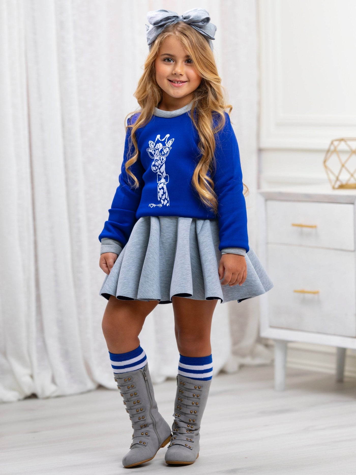 Blue Giraffe Glam Sweatshirt by Kids Couture