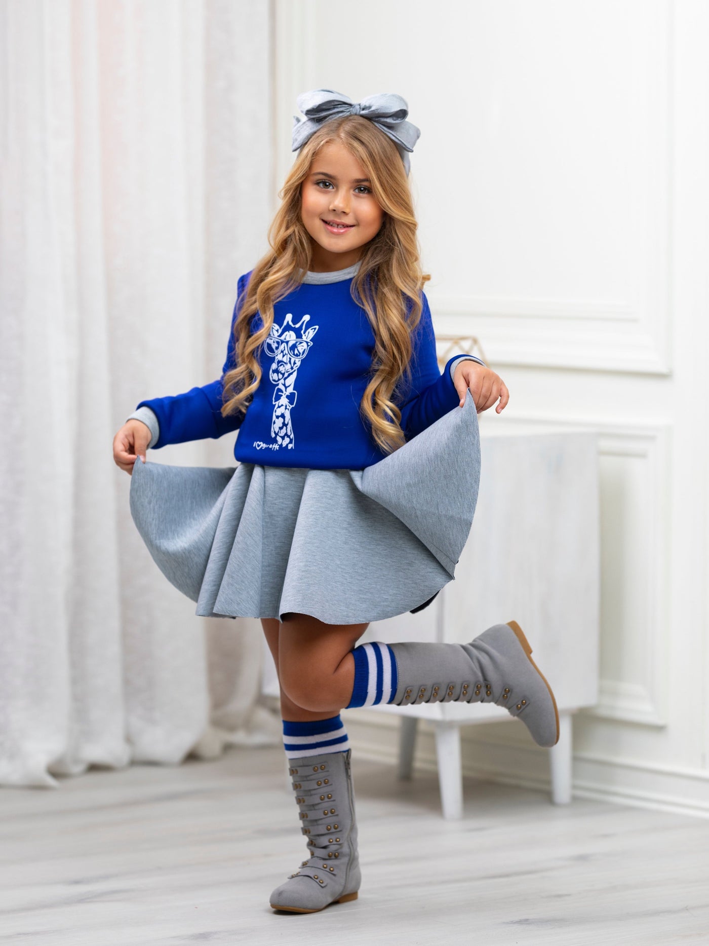 Blue Giraffe Glam Sweatshirt by Kids Couture