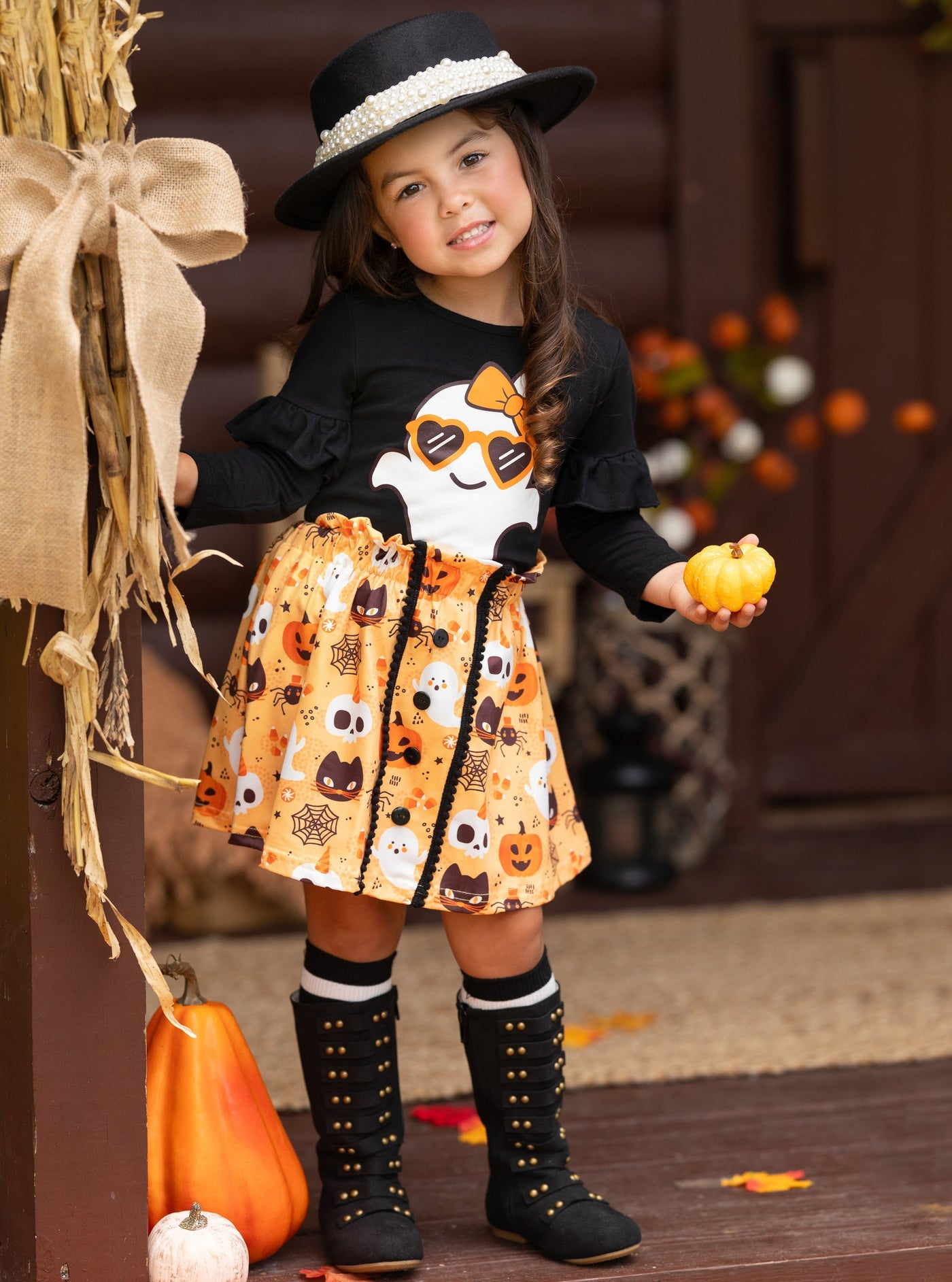 Boo, Felicia Ghost Top and Halloween Skirt Set