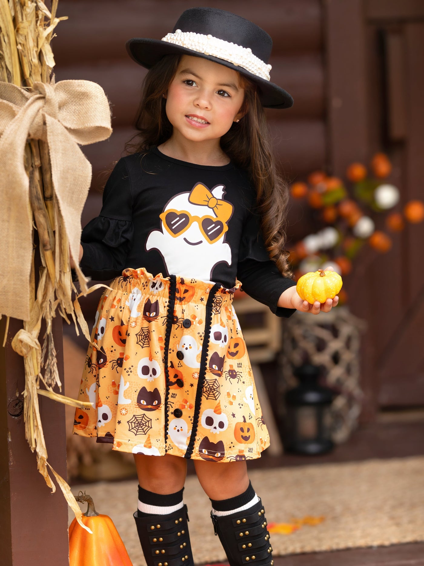 Boo, Felicia Ghost Top and Halloween Skirt Set