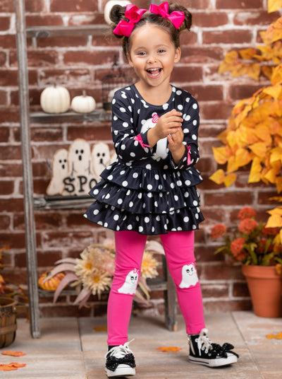 Polka Dot Boos Ruffle Tunic and Legging Set