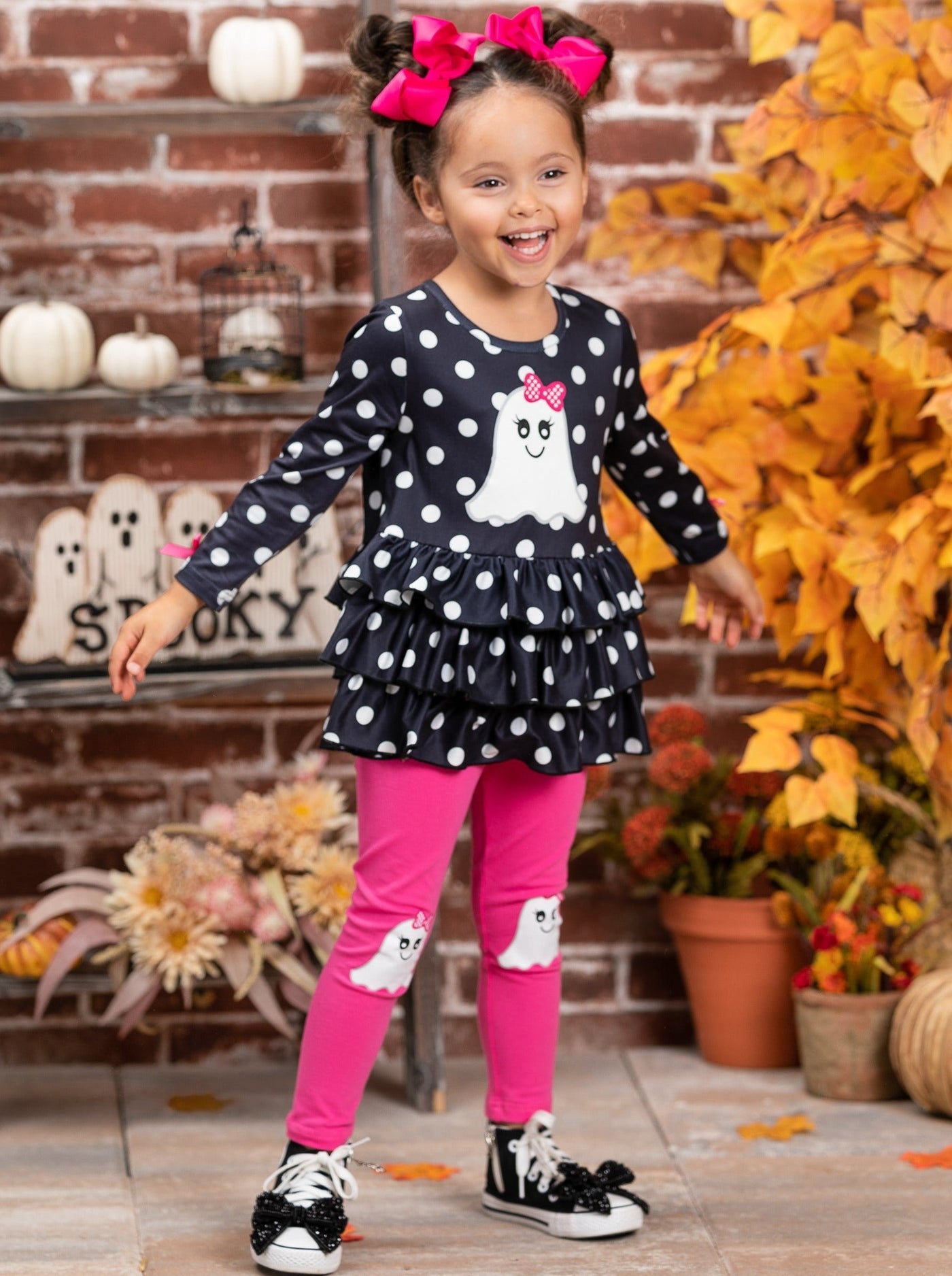 Polka Dot Boos Ruffle Tunic and Legging Set