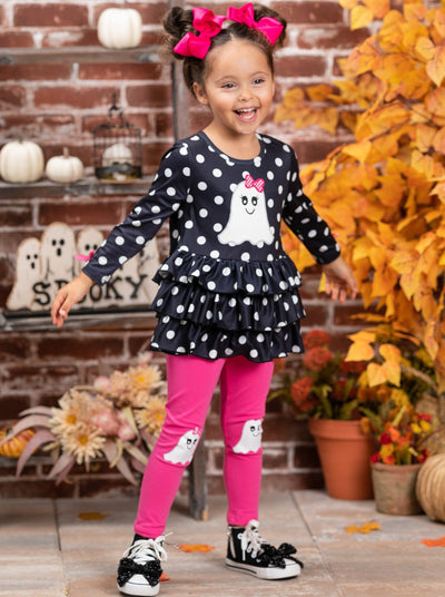 Polka Dot Boos Ruffle Tunic and Legging Set