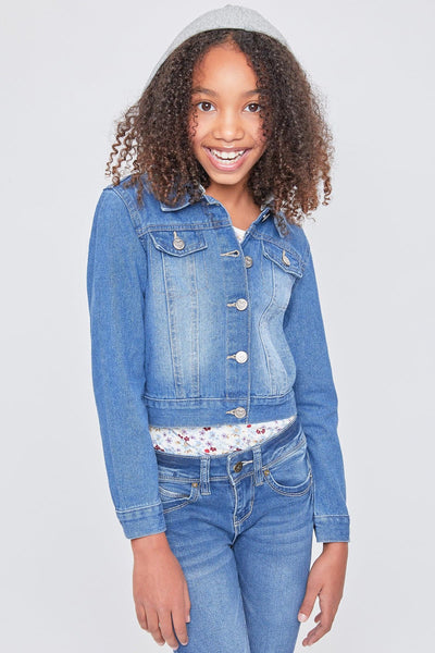 Girls Essential Denim Jacket With Removable Hoodie