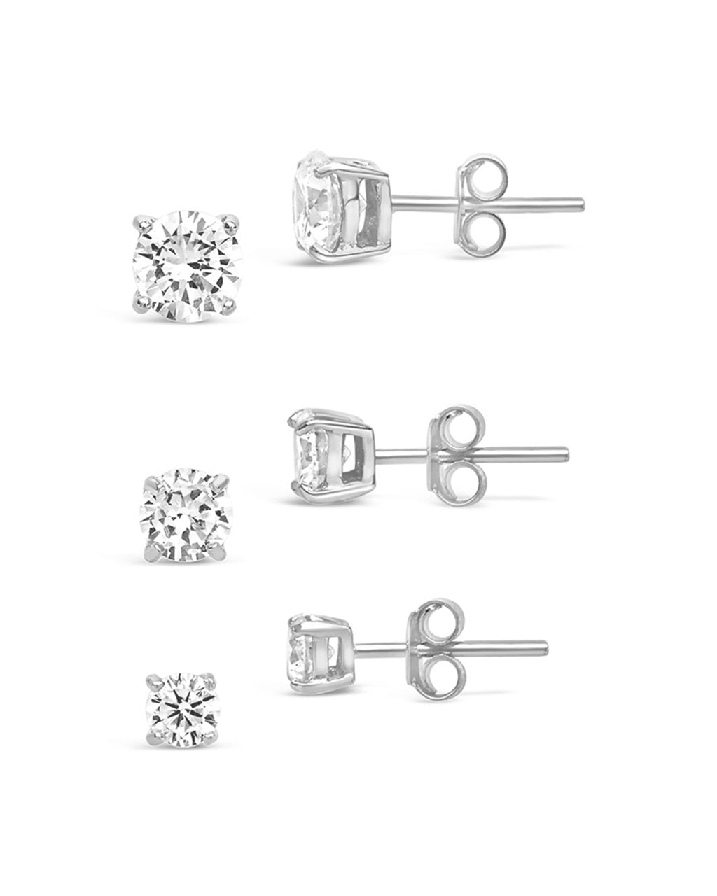Sterling Silver CZ Stud Earring Set