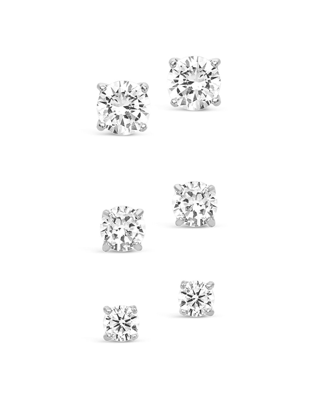 Sterling Silver CZ Stud Earring Set