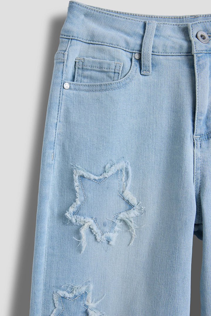 Girls Star Patchwork Wide Leg Jeans