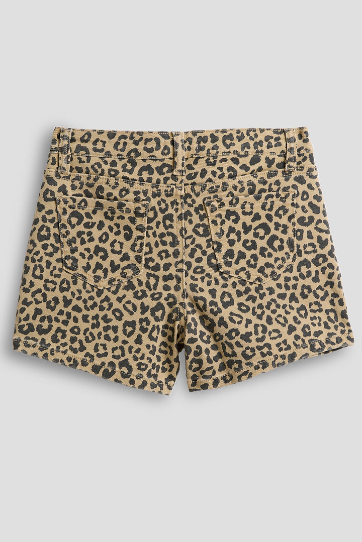 Girls Assymetrical Animal Print Denim Skort