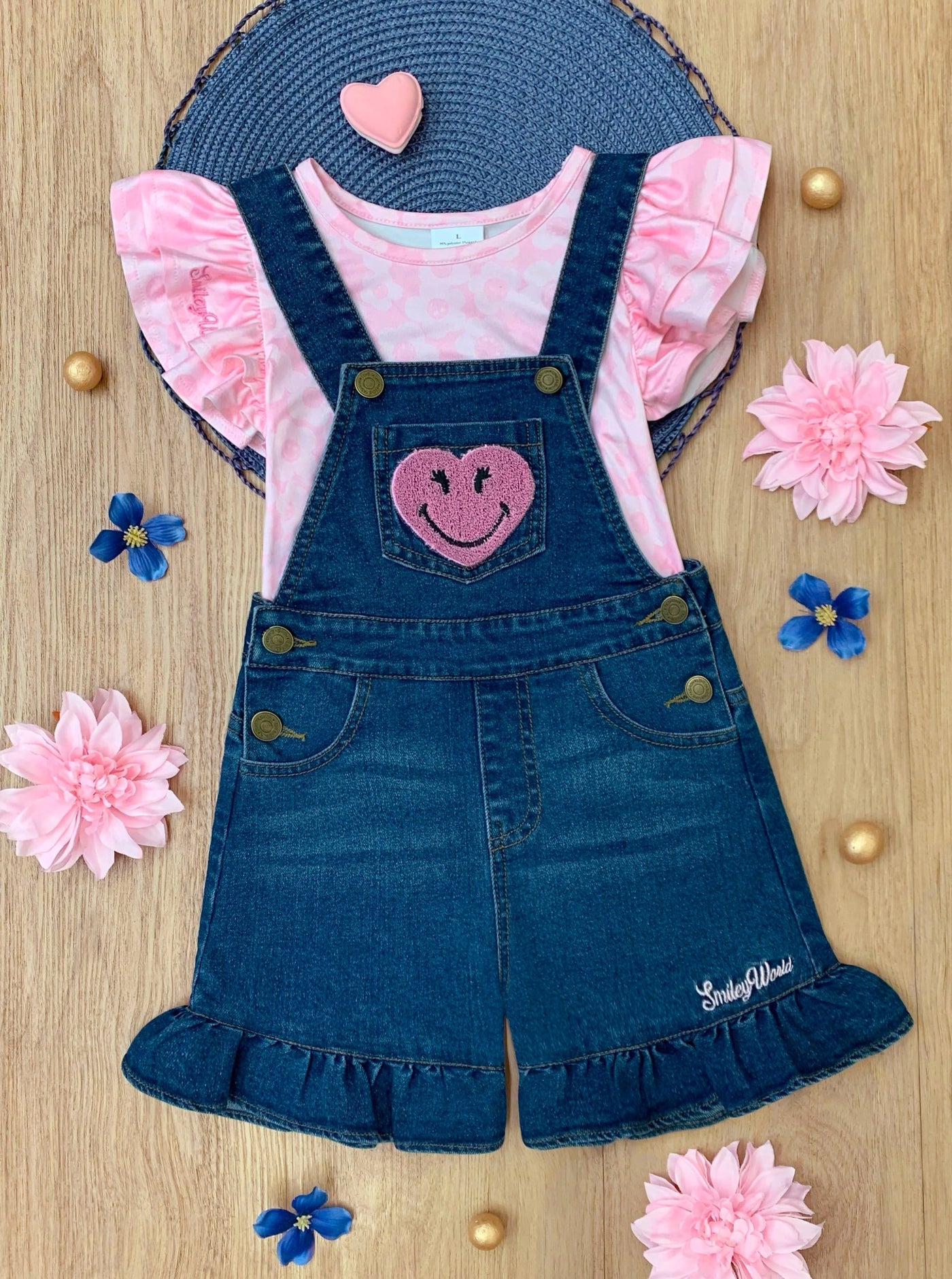 SmileyWorld  Happy Heart Denim Shortall Set