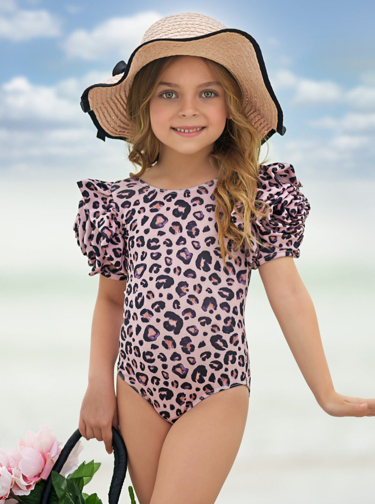 Love Leopard Rose Sleeve One Piece Swimsuit