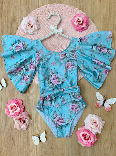 Petal Splash Flare Sleeve One Piece Swimsuit