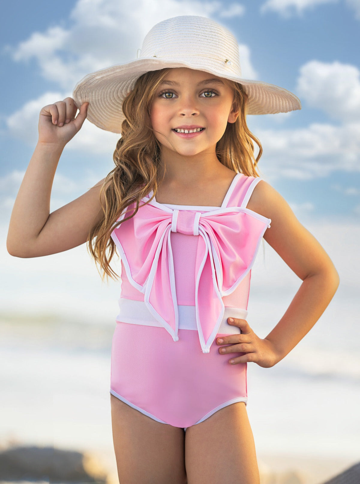 Blushing Summer Statement Bow Pink One Piece Swimsuit