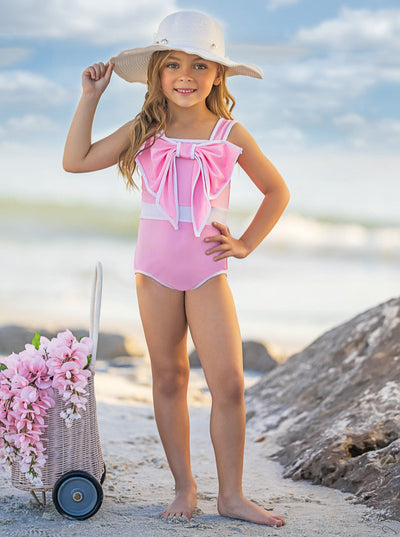 Blushing Summer Statement Bow Pink One Piece Swimsuit