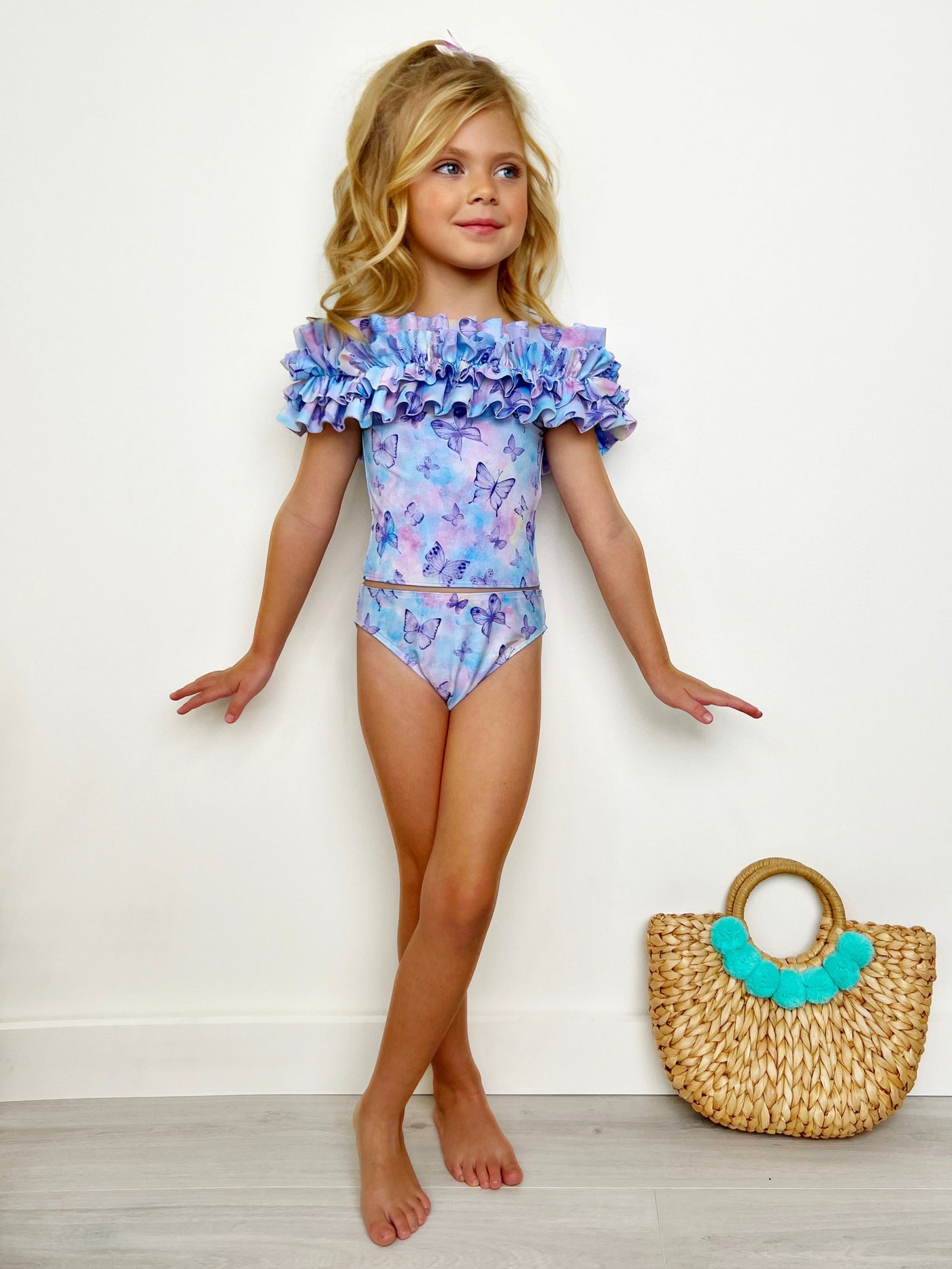 Lovely Butterflies Ruffle Tankini Two Piece Swimsuit