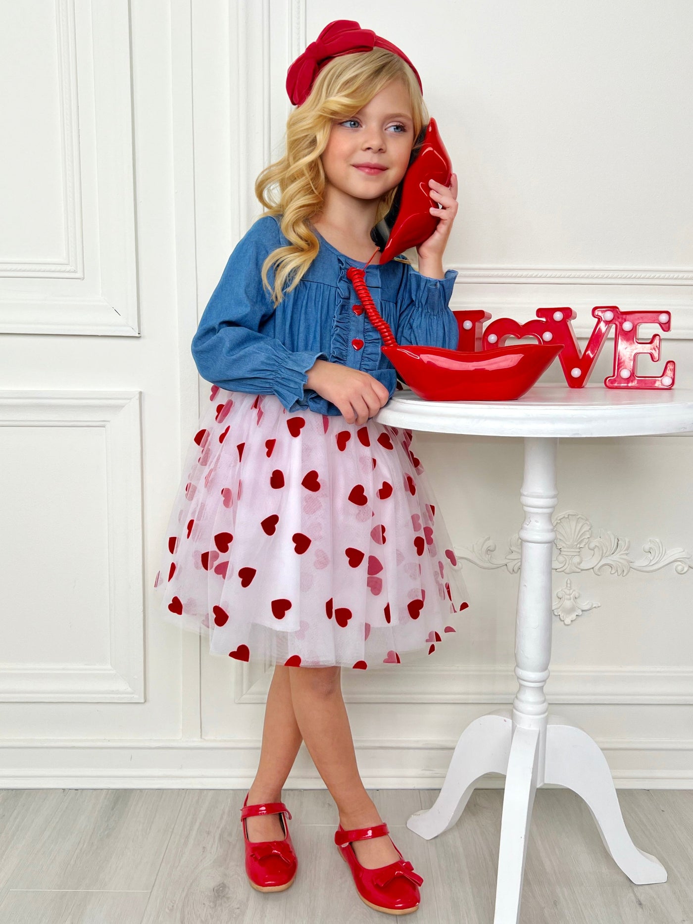 Queen of Hearts Chambray Tutu Dress